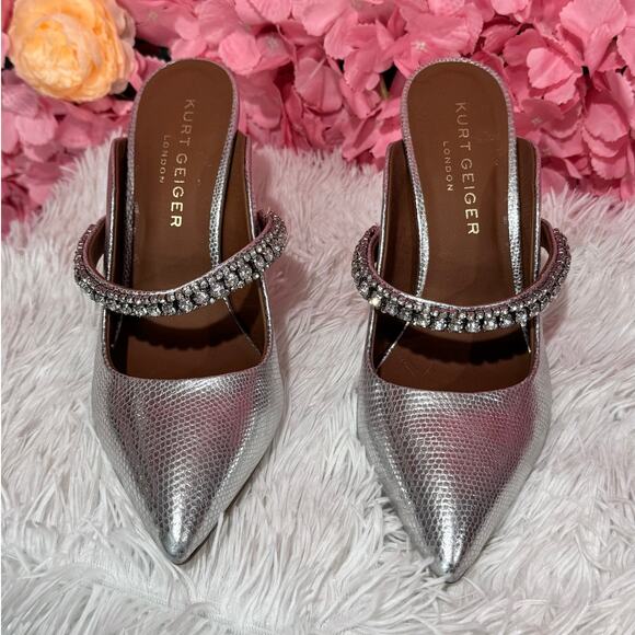 KURT GEIGER Duke Pointed Toe Heels Silver Sz 38 NEW - Picture 3 of 9